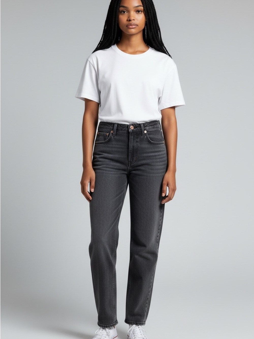 Levi’s Premium Heavy Denim Ribcage Straight Ankle Button Fly Grey Jean